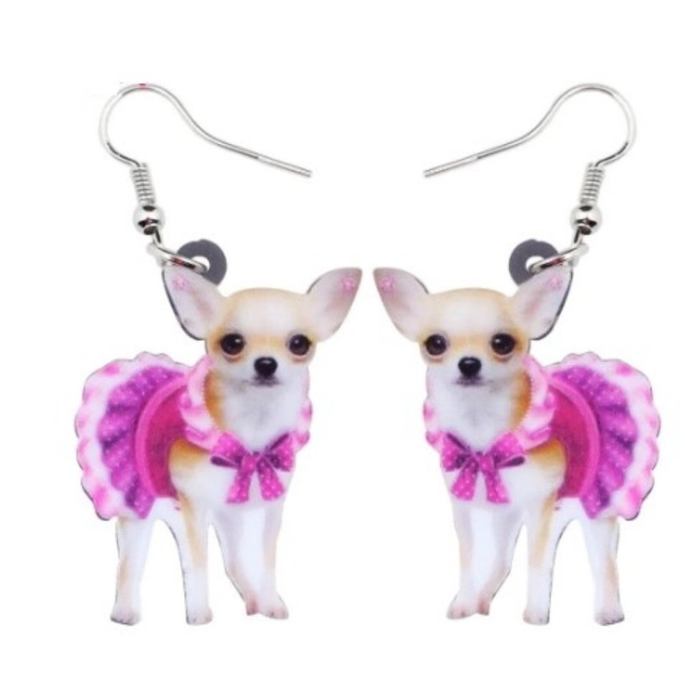 Chihuahua in Pink Dress Earrings
